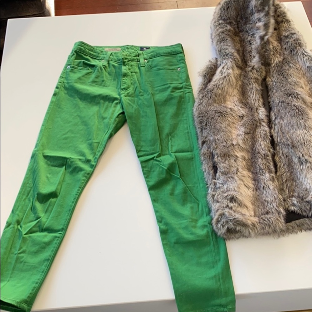 AG green high-rise skinny crop jeans